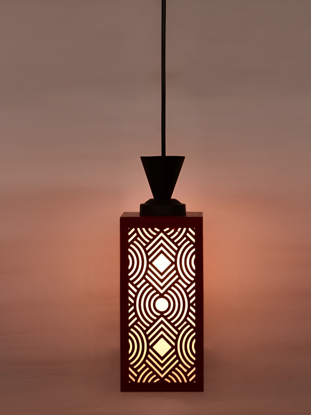 

1ST TIME Red Textured Traditional Wooden Rectangular Ceiling Lamp