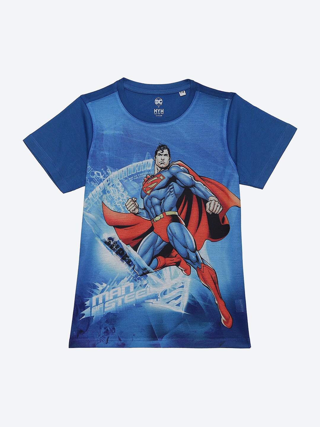 

Wear Your Mind Boys Superman Graphic Printed Round Neck Cotton Casual T-shirt, Blue