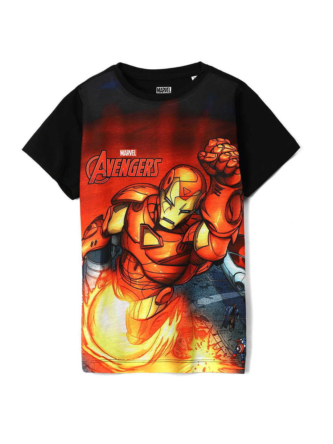 

Wear Your Mind Boys Round Neck Iron Man Printed T-shirt, Black