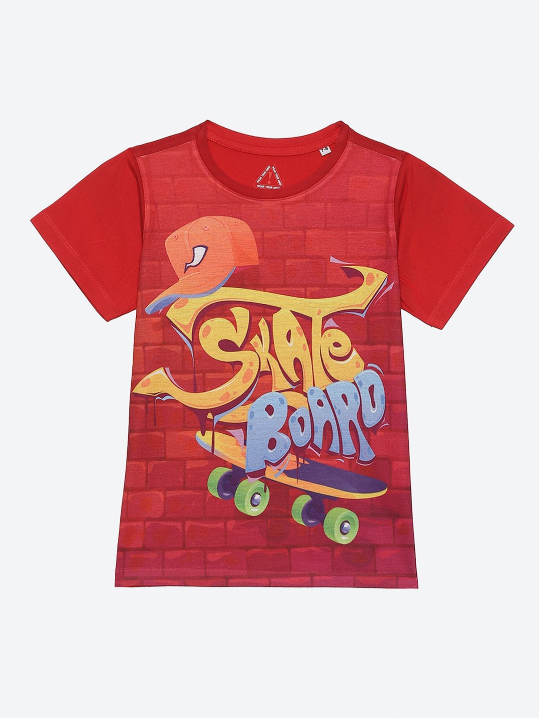 

Wear Your Mind Boys Graphic Printed Round Neck Cotton Casual T-shirt, Red