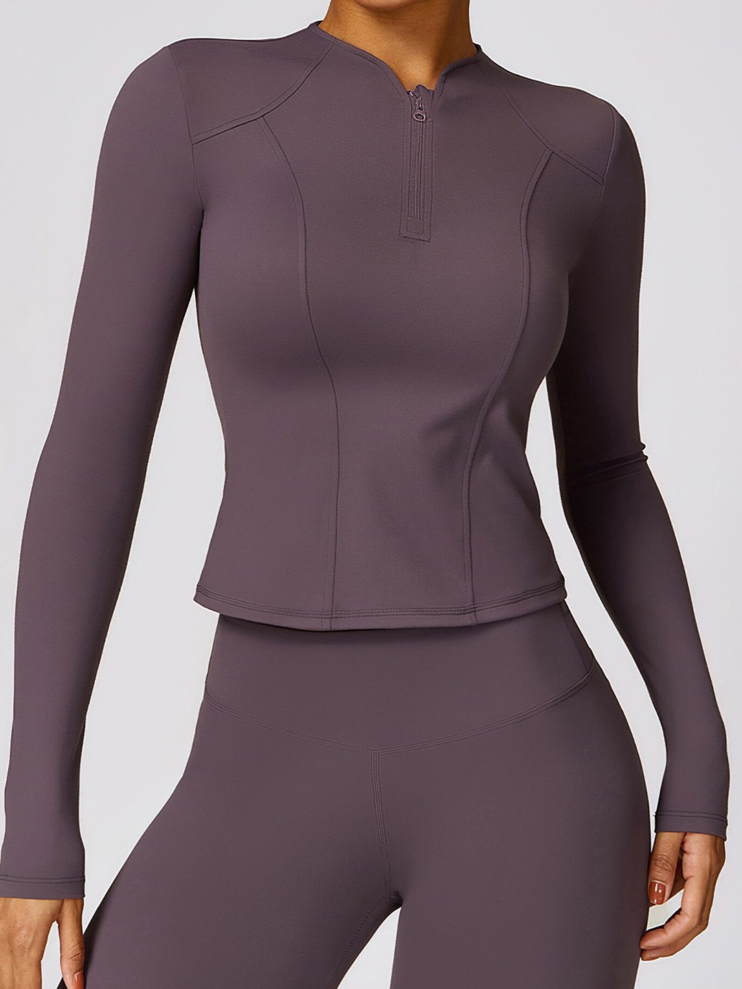 

LULU & SKY Mandarin Collar Long Sleeves Fitted Top, Purple