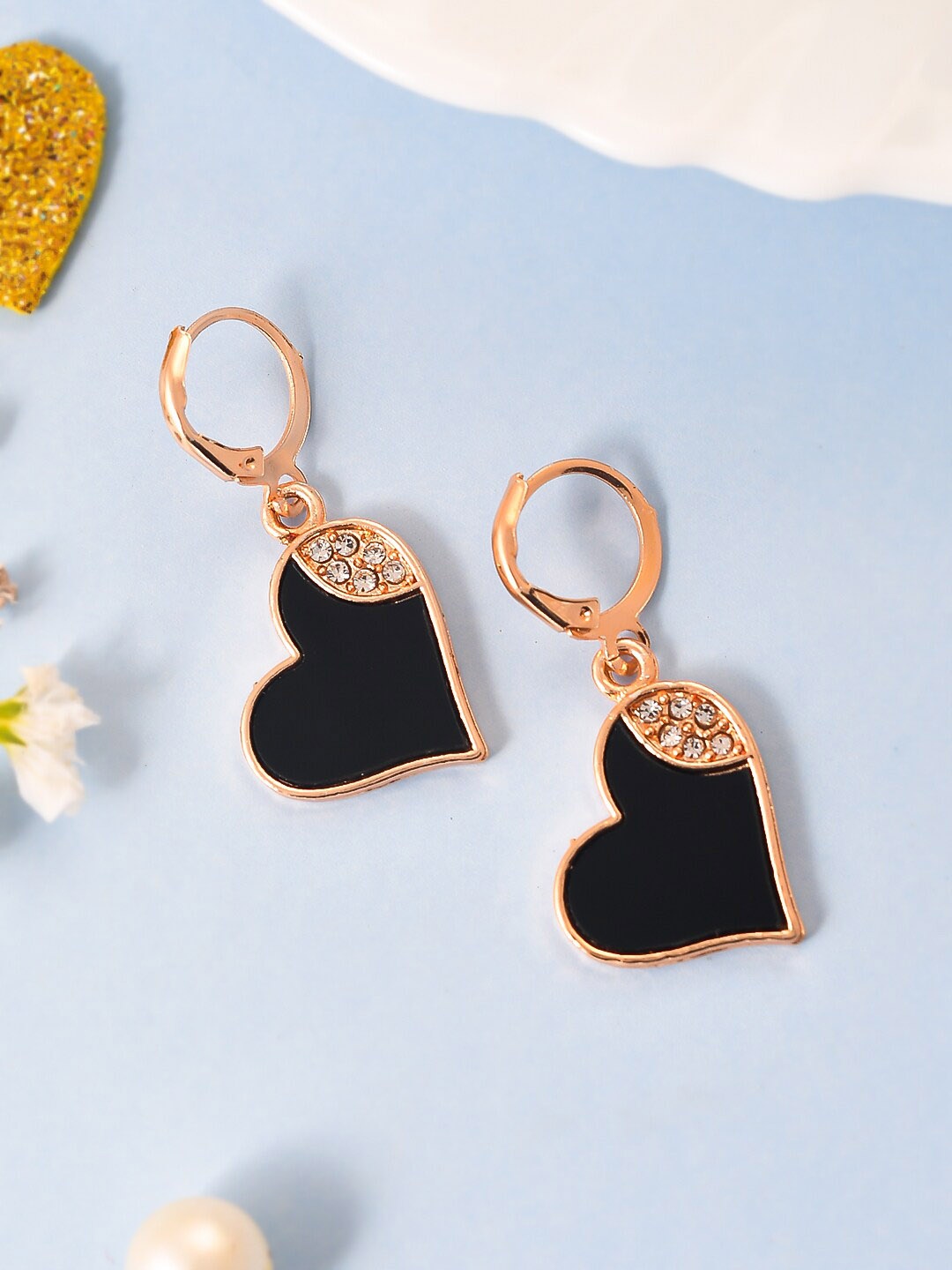 

Silvermerc Designs Rose Gold-Plated Cubic Zirconia Heart Shaped Drop Earrings