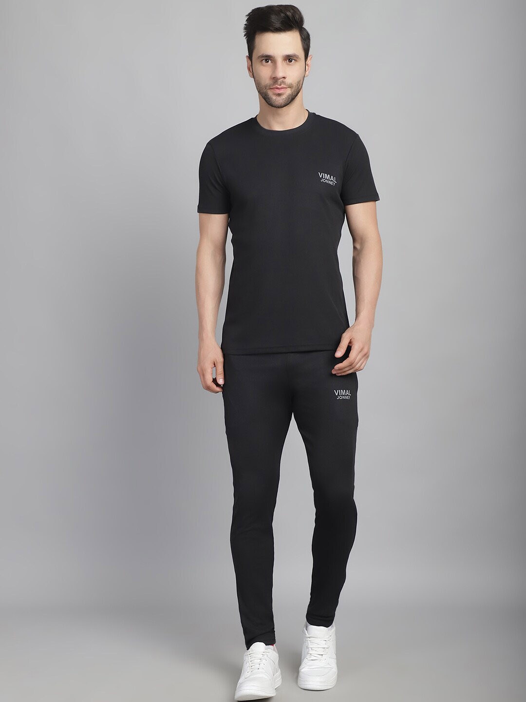 

VIMAL JONNEY Round Neck Sports T-shirt with Pyjamas, Black