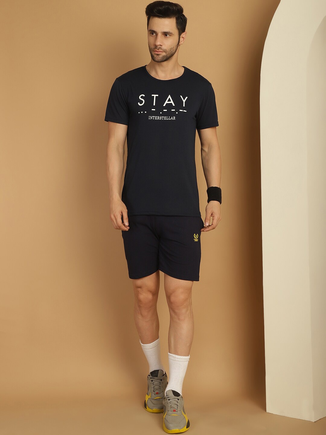 

MACK JONNEY Printed Round Neck Co-Ords, Navy blue