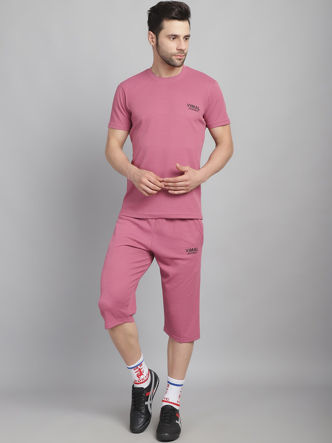 

MACK JONNEY Round Neck Sports T-shirt With Shorts, Pink