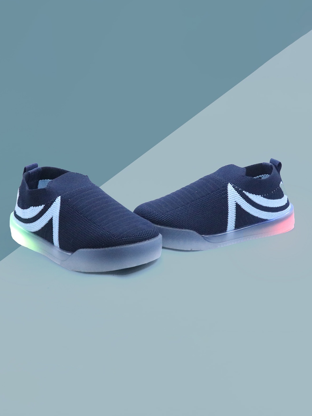 

BAESD Kids Round Toe LED Slip-On Sneakers, Navy blue