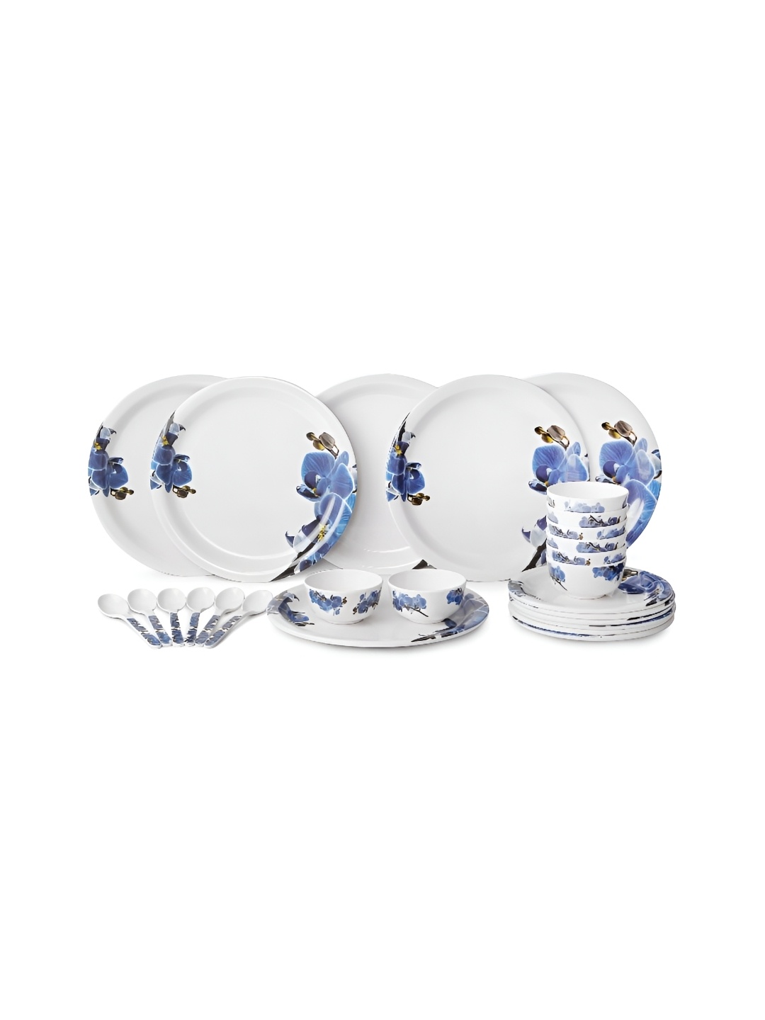 

AEMAHARANI White Blue 24 Pieces Floral Melamine Elegant Dinner Set