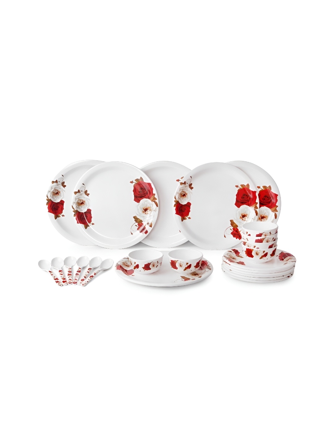 

AEMAHARANI 24-Pcs White & Red Floral Printed Dinner Set