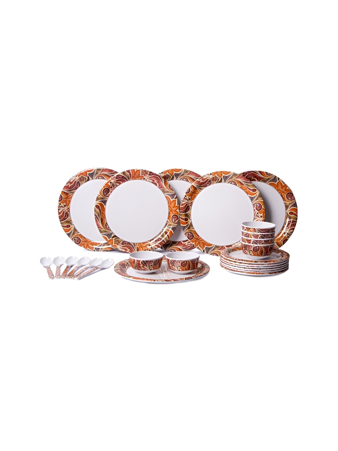 

AEMAHARANI White Yellow 24 Pieces Printed Melamine Elegant Dinner Set