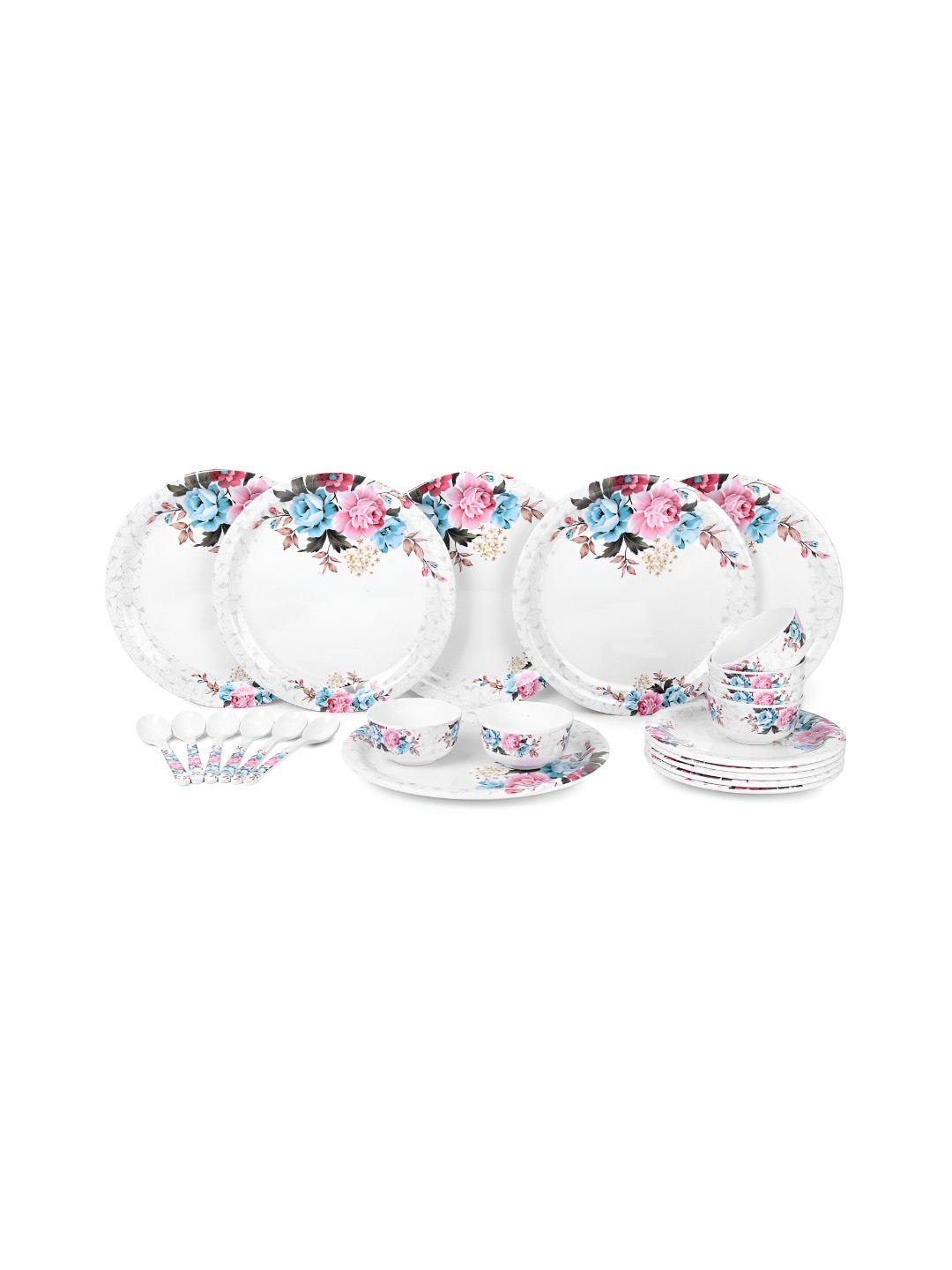 

AEMAHARANI White Pink 24 Pieces Floral Melamine Elegant Dinner Set