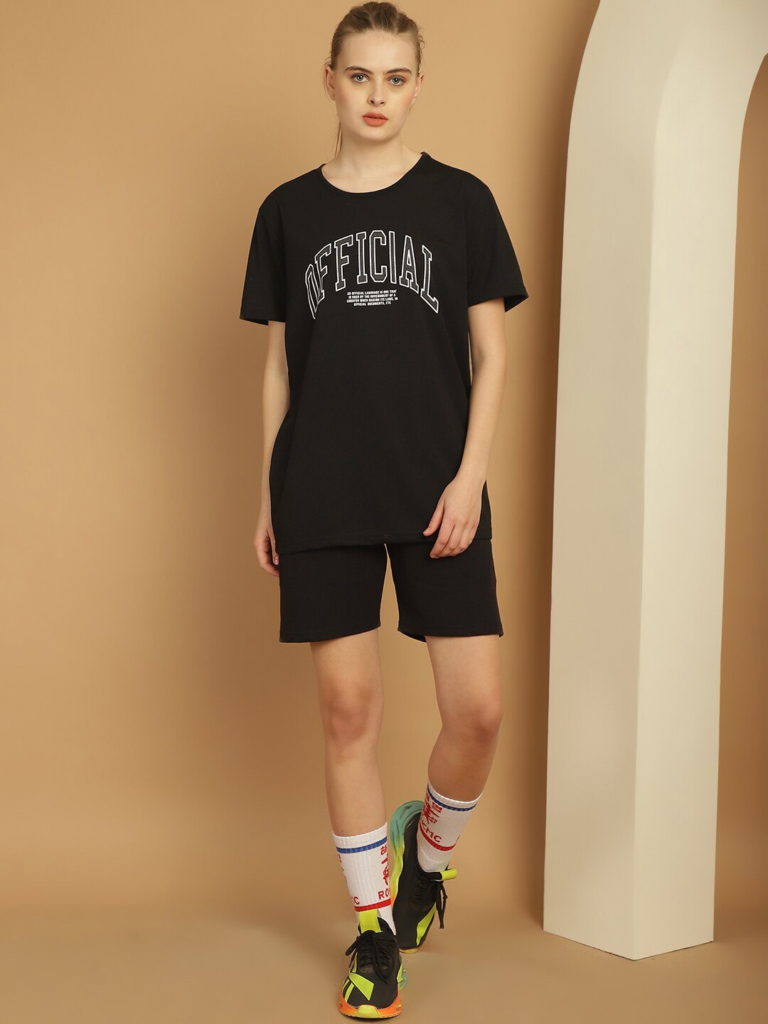 

VIMAL JONNEY Printed Cotton T-shirt With Shorts, Black