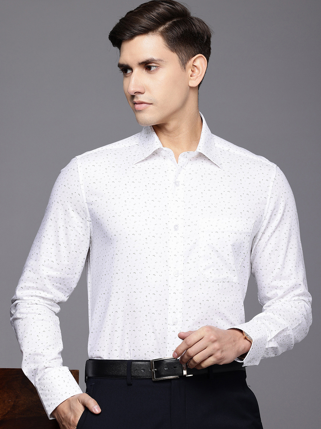 

Louis Philippe Pure Cotton Classic Fit Floral Printed Opaque Formal Shirt, White