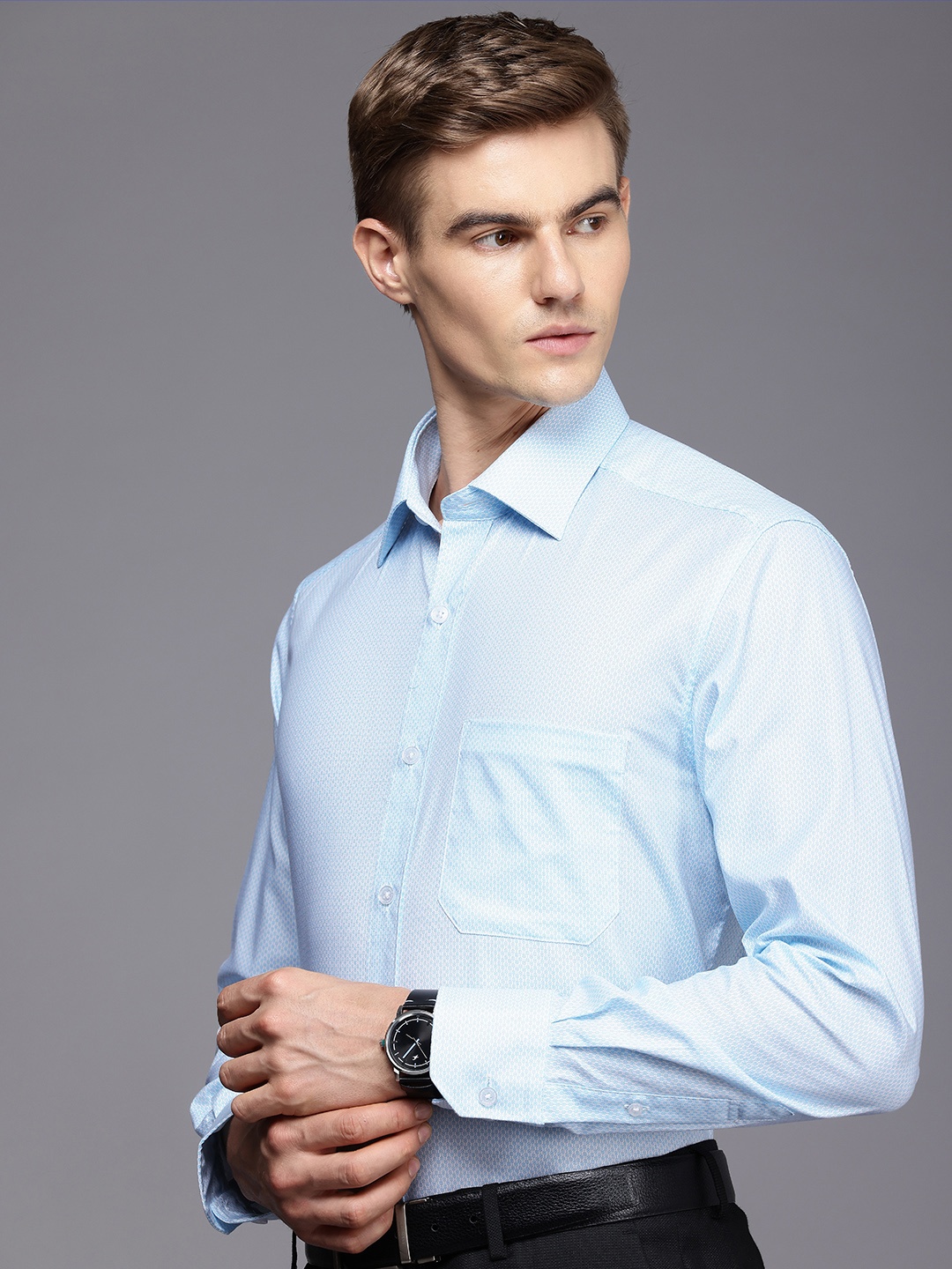

Louis Philippe Pure Cotton Classic Fit Opaque Printed Formal Shirt, Blue
