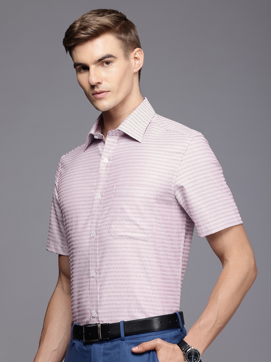 

Louis Philippe Pure Cotton Classic Fit Self Design Opaque Formal Shirt, Burgundy