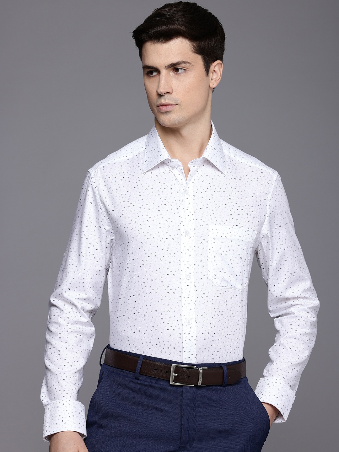 

Louis Philippe Pure Cotton Classic Fit Floral Printed Formal Shirt, White