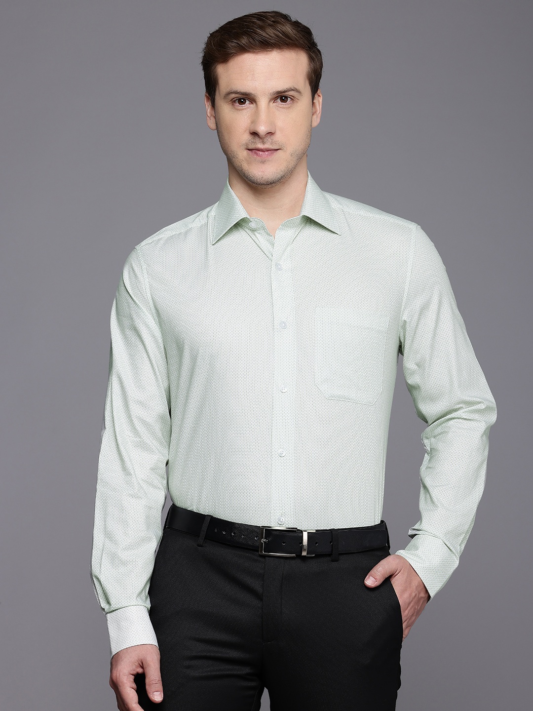 

Louis Philippe Pure Cotton Classic Fit Geometric Printed Formal Shirt, Green