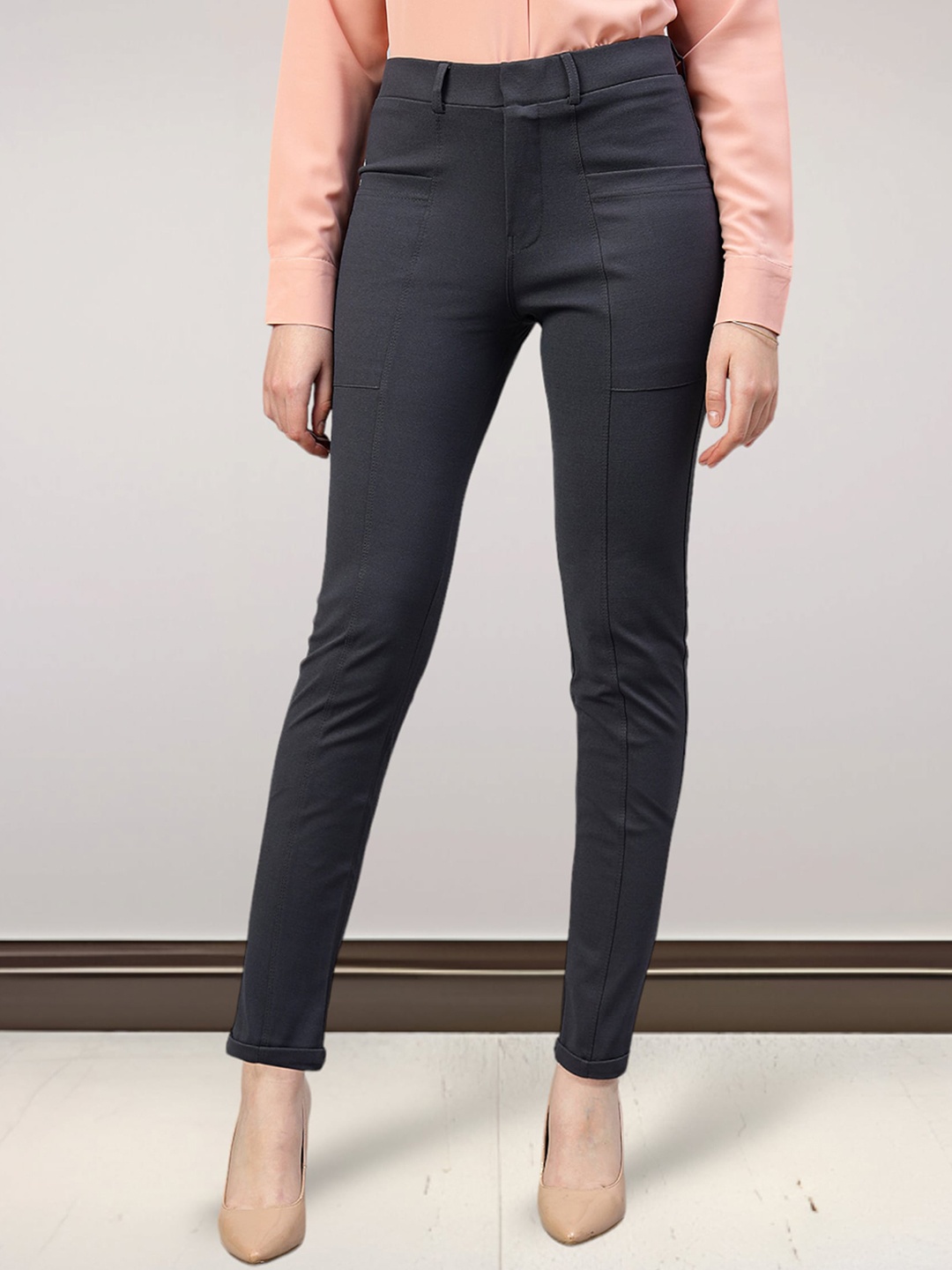

FITHUB Women Slim Fit High-Rise Stretchable Trouser, Grey