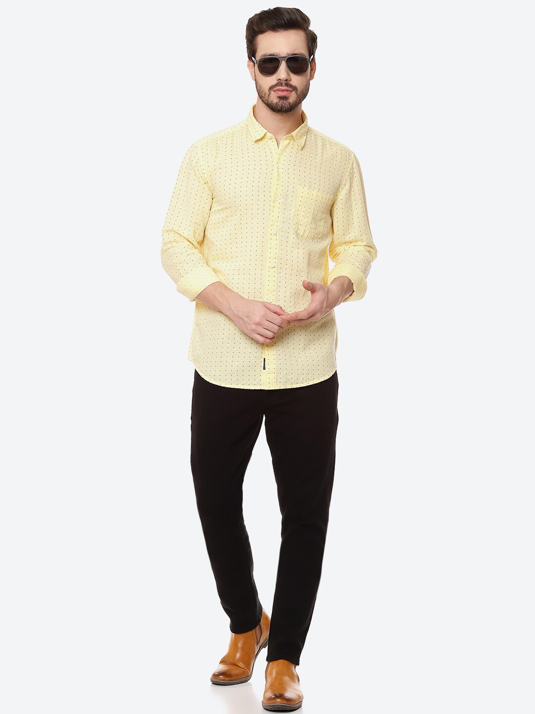 

Numero Uno Men Polka Dots Slim Fit Shirt, Yellow