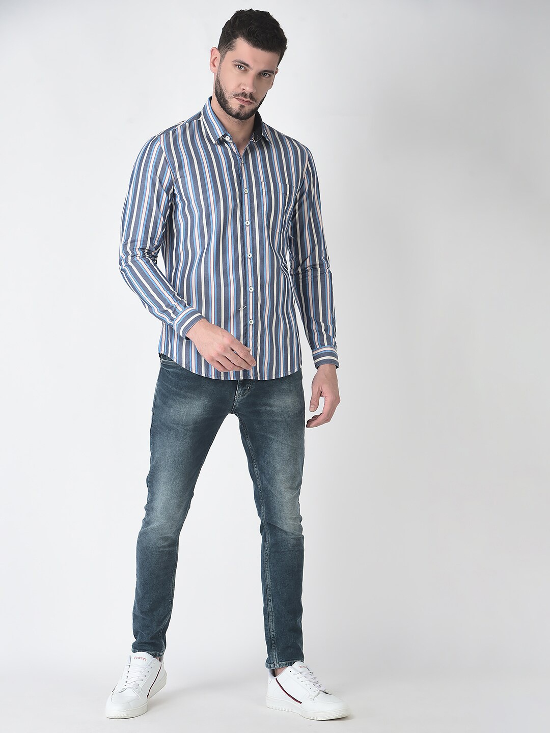 

Numero Uno Men Striped Slim Fit Shirt, Blue