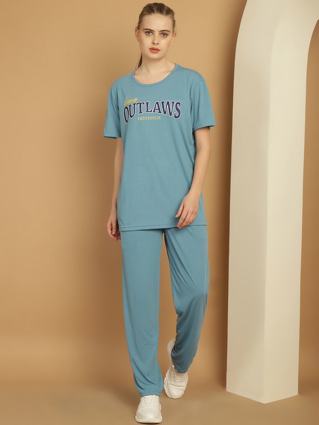 

MACK JONNEY Typography Printed Sports T-shirt With Trackpant, Blue
