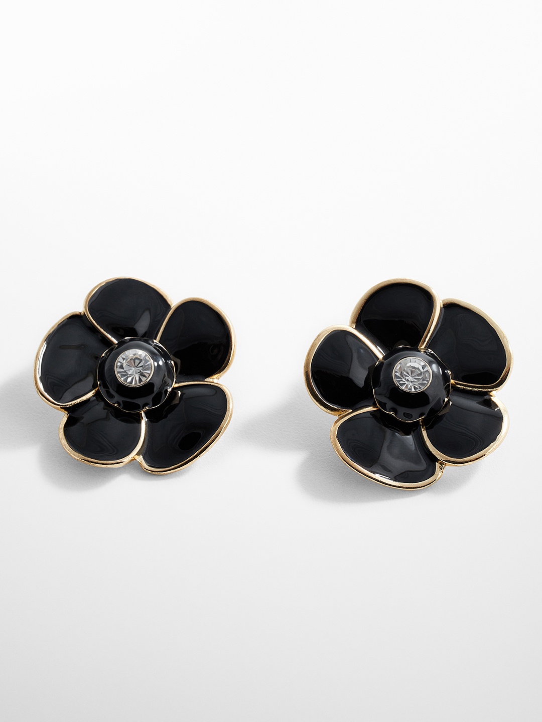 

MANGO Stone-Studded Floral Enamelled Oversized Stud Earrings, Black