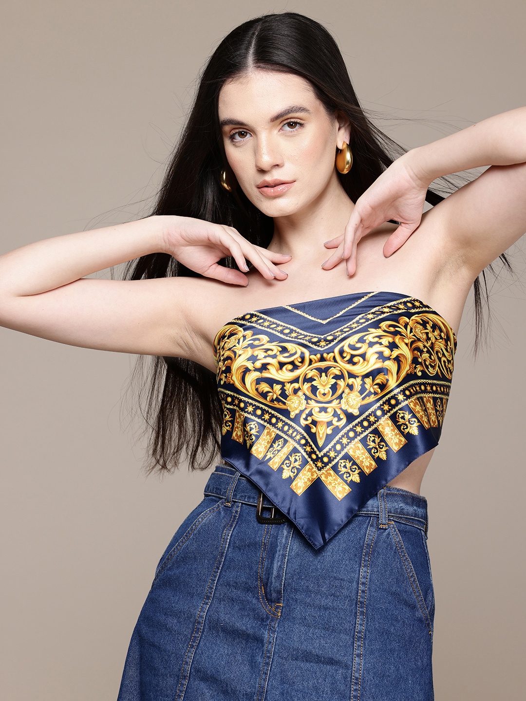 

MANGO Baroque Printed Scarf, Navy blue