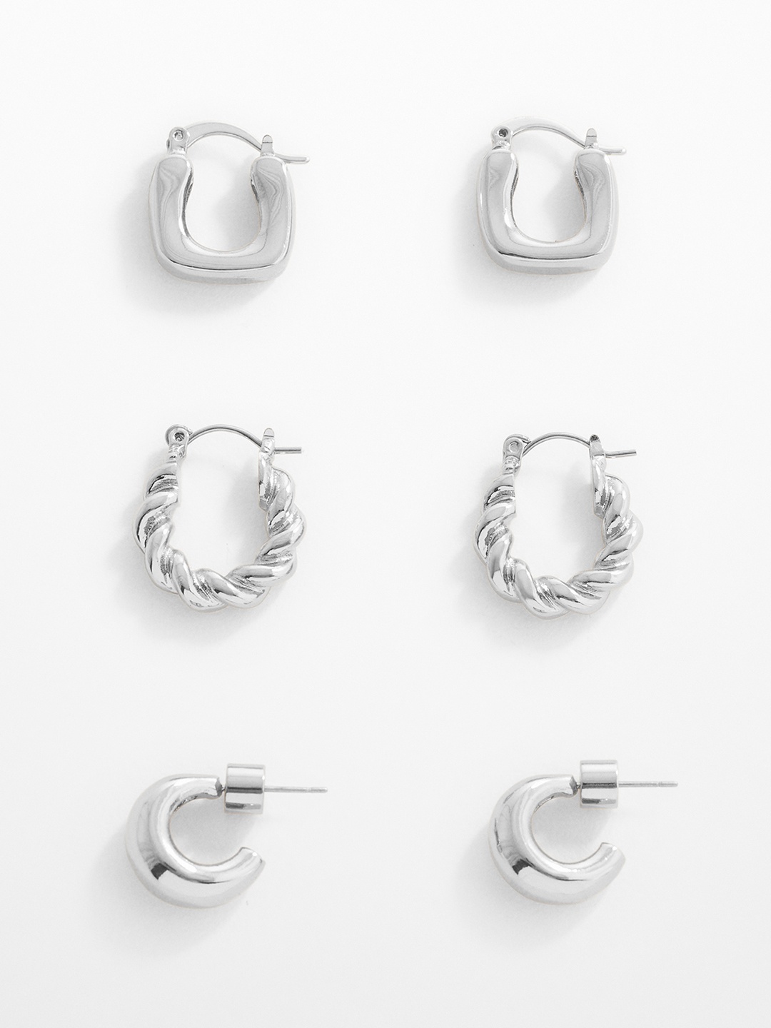 

MANGO Set of 3 Circular Hoop Earrings, Silver
