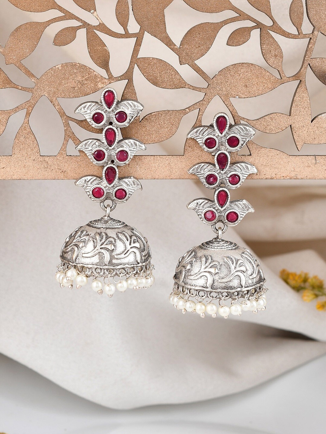 

DASTOOR Silver-Plated Classic Jhumkas Earrings