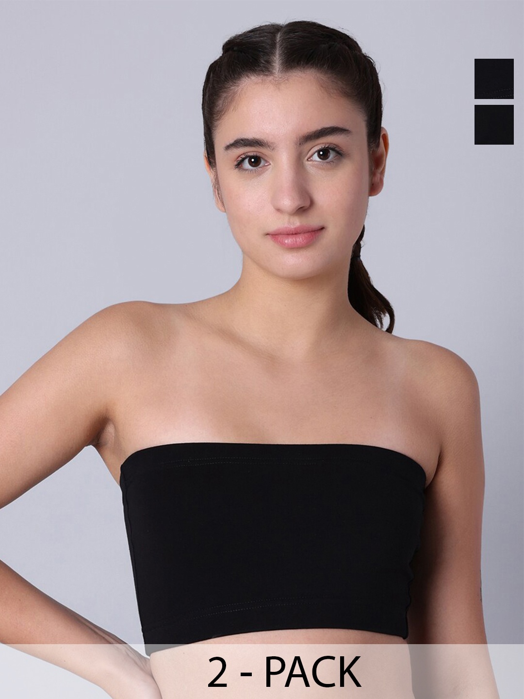 

Sillysally Pack Of 2 Non Padded Non Wired Full Coverage Bandeau Bra, Black