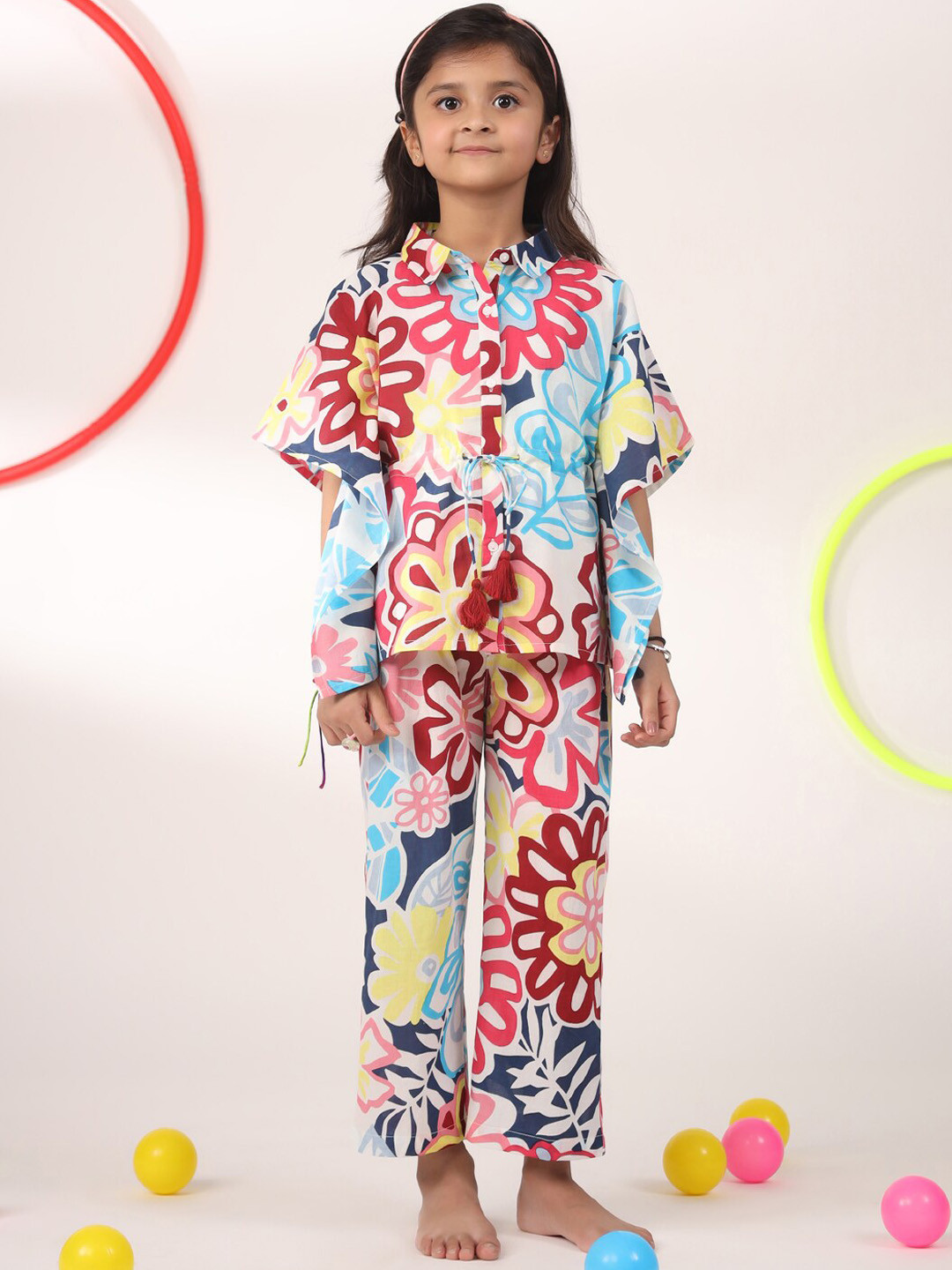 

SANSKRUTIHOMES Girls Floral Printed Pure Cotton Kaftan Night suit, Blue