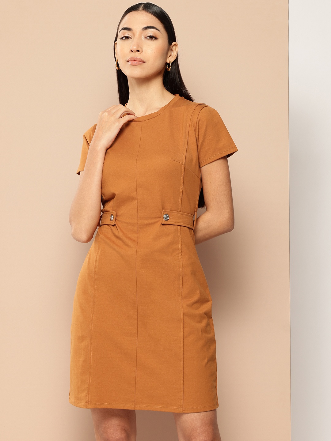 

Chemistry A-Line Dress With Belted Detail, Brown