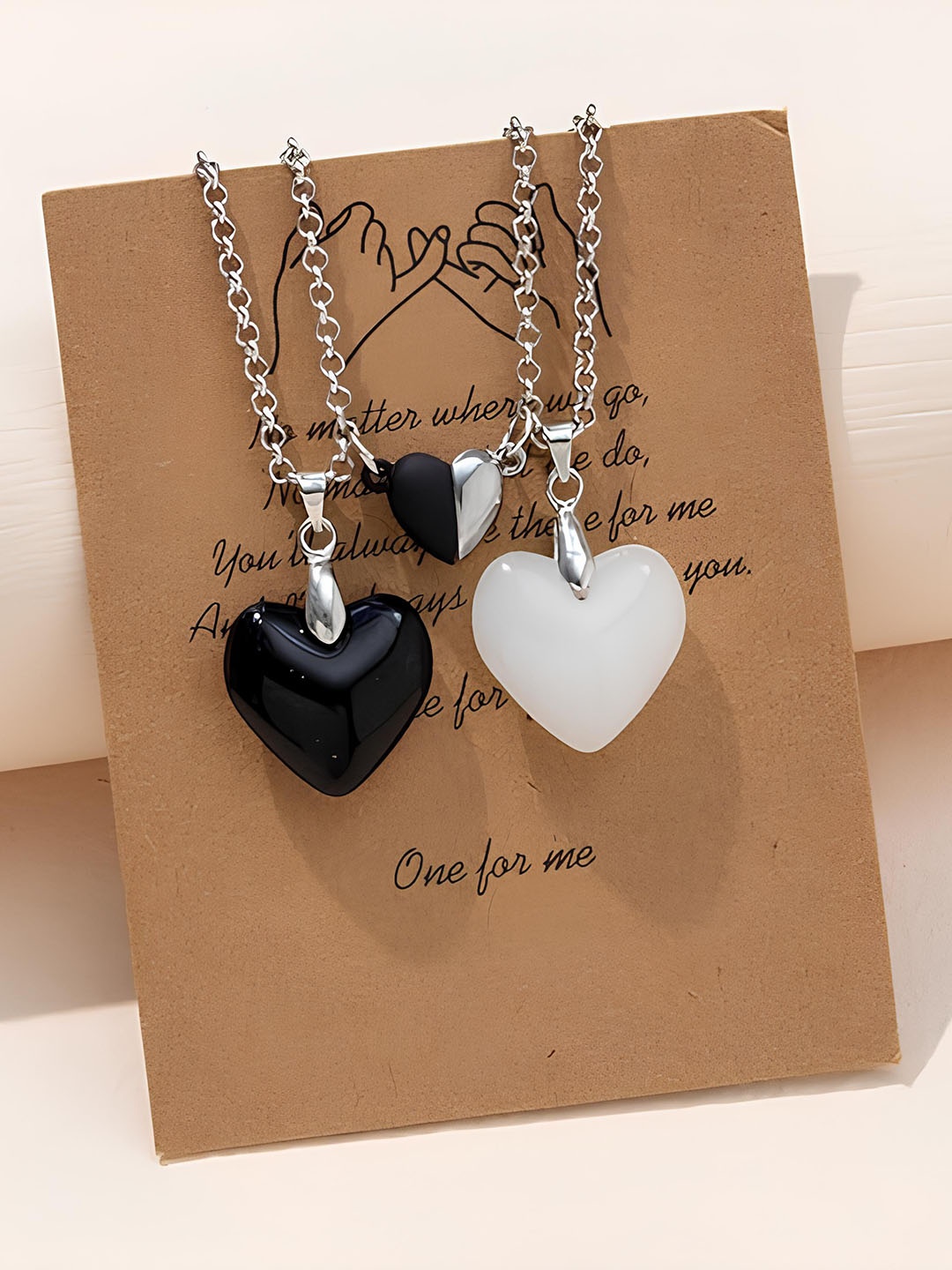 

KARISHMA KREATIONS Set Of 2 Silver-Plated Heart Shaped Pendants with Chains, White