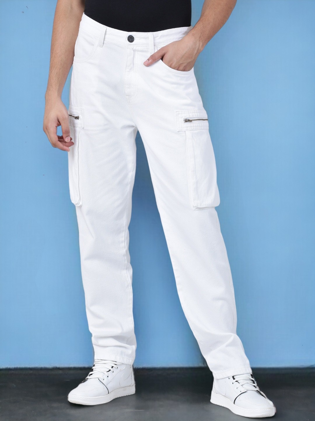 

Bene Kleed Men Mid Rise Clean Look Pure Cotton Cargo Jeans, White