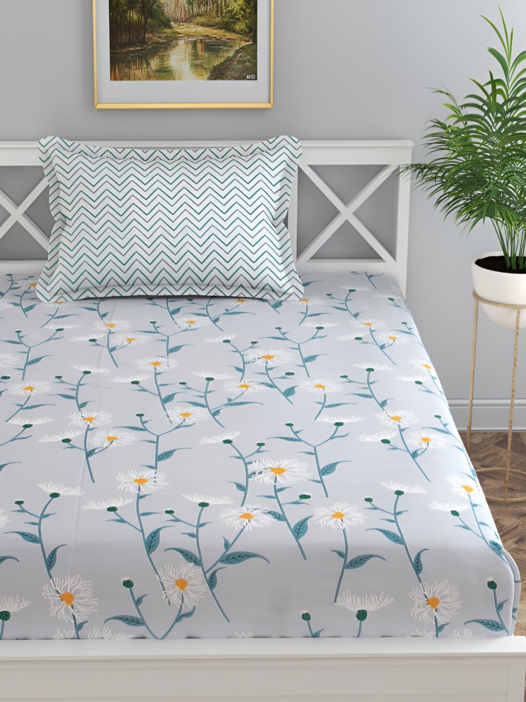 

Florida Lavender & White Floral Microfiber 120 TC Single Bedsheet with 1 Pillow Cover