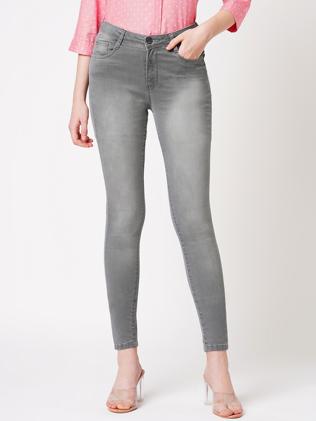 

Kraus Jeans Women Skinny Fit High-Rise Heavy Fade Jeans, Grey