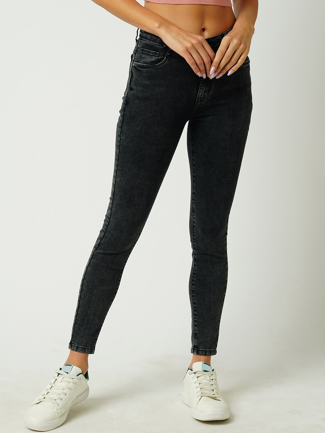 

Kraus Jeans Women Skinny Fit High-Rise Light Fade Stretchable Jeans, Black