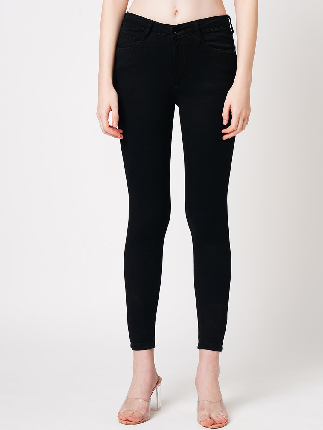 

Kraus Jeans Women Skinny Fit High-Rise Stretchable Jeans, Black