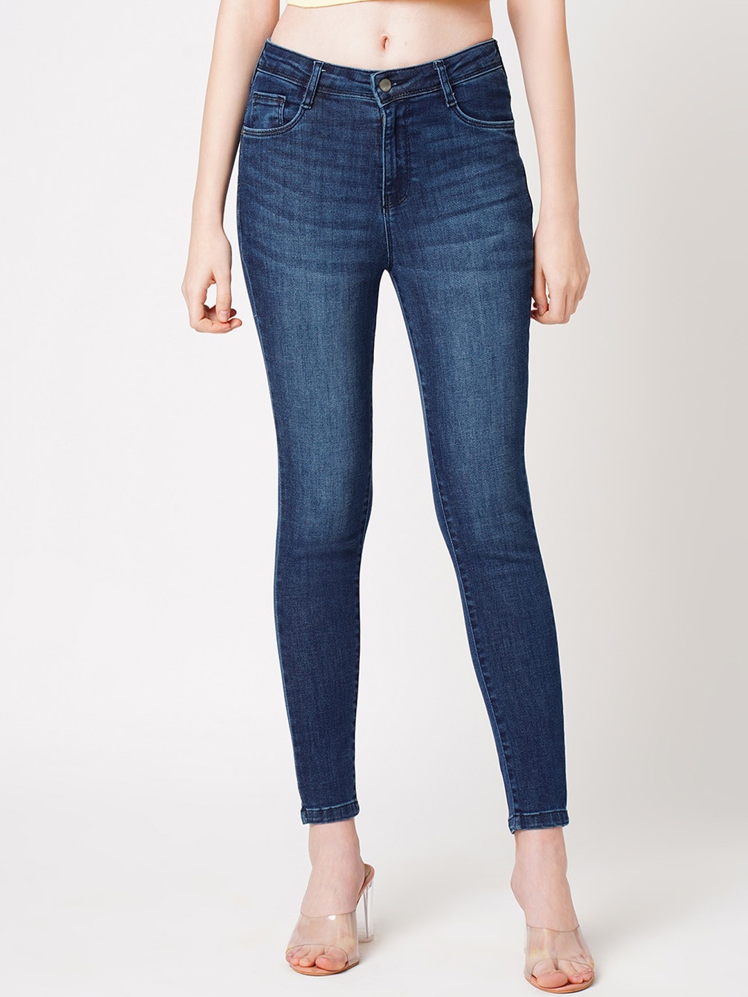 

Kraus Jeans Women Skinny Fit Clean Look High-Rise Light Fade Stretchable Jeans, Blue