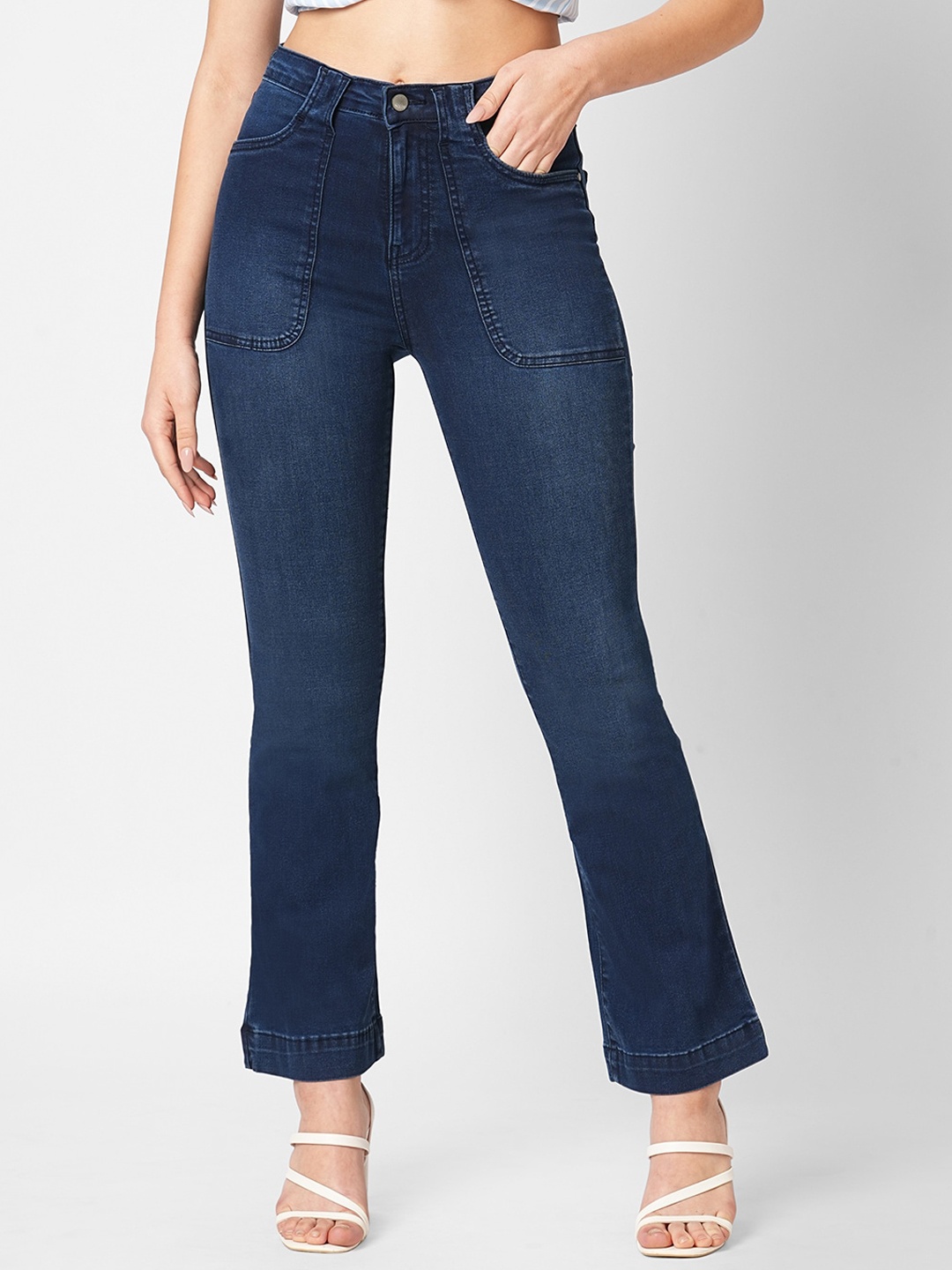 

Kraus Jeans Women Flared High-Rise Light Fade Jeans, Blue