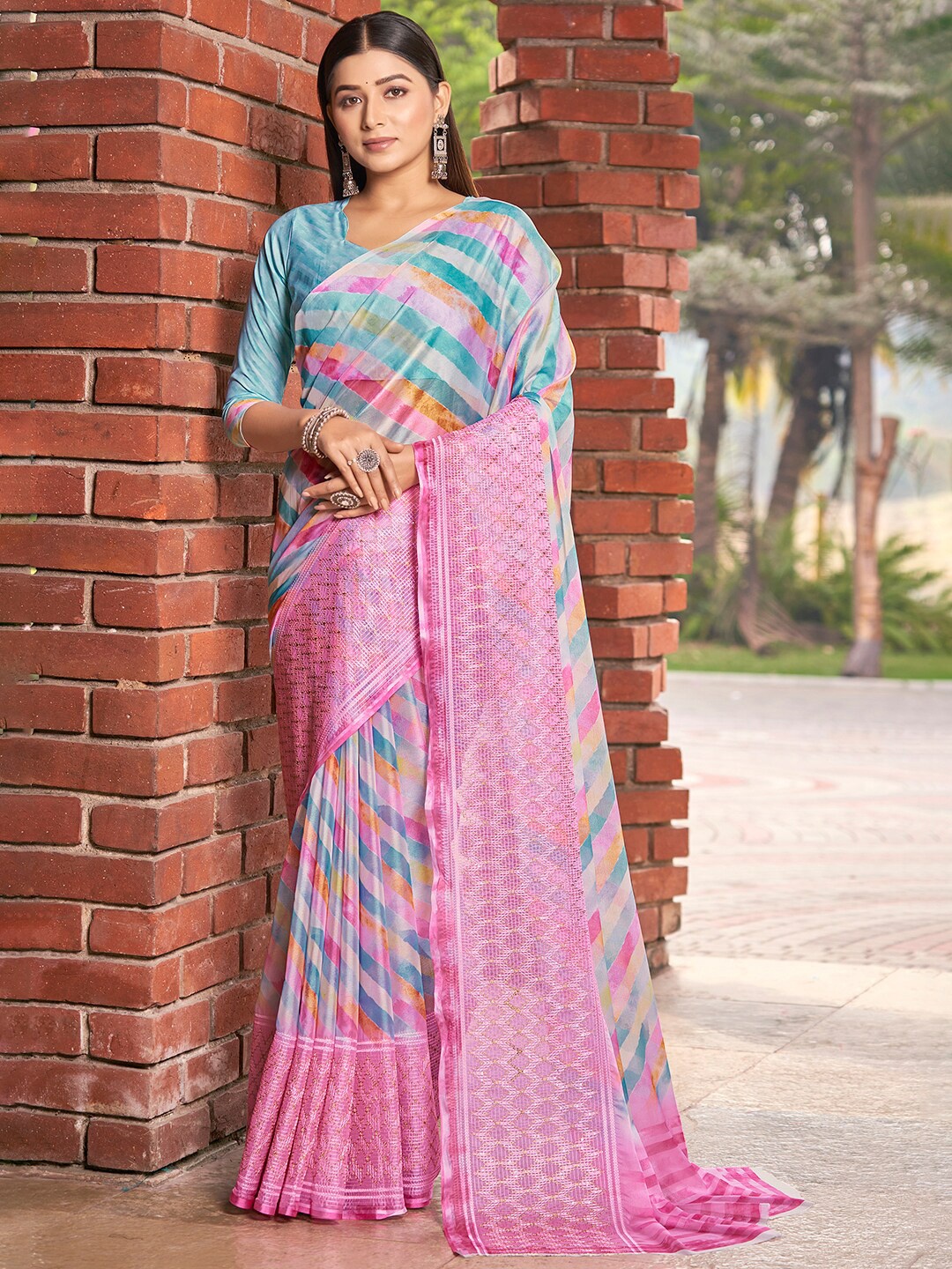 

Vishudh Leheriya Printed Embroidered Saree, Blue