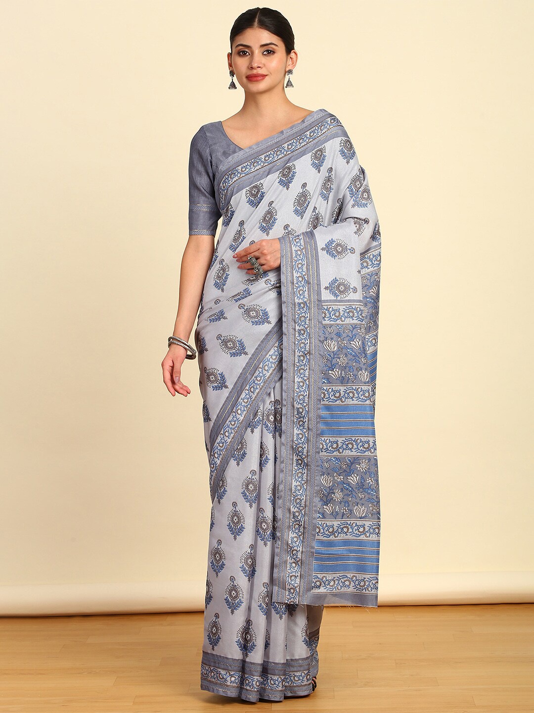 

Soch Blue Floral Printed Art Silk Saree