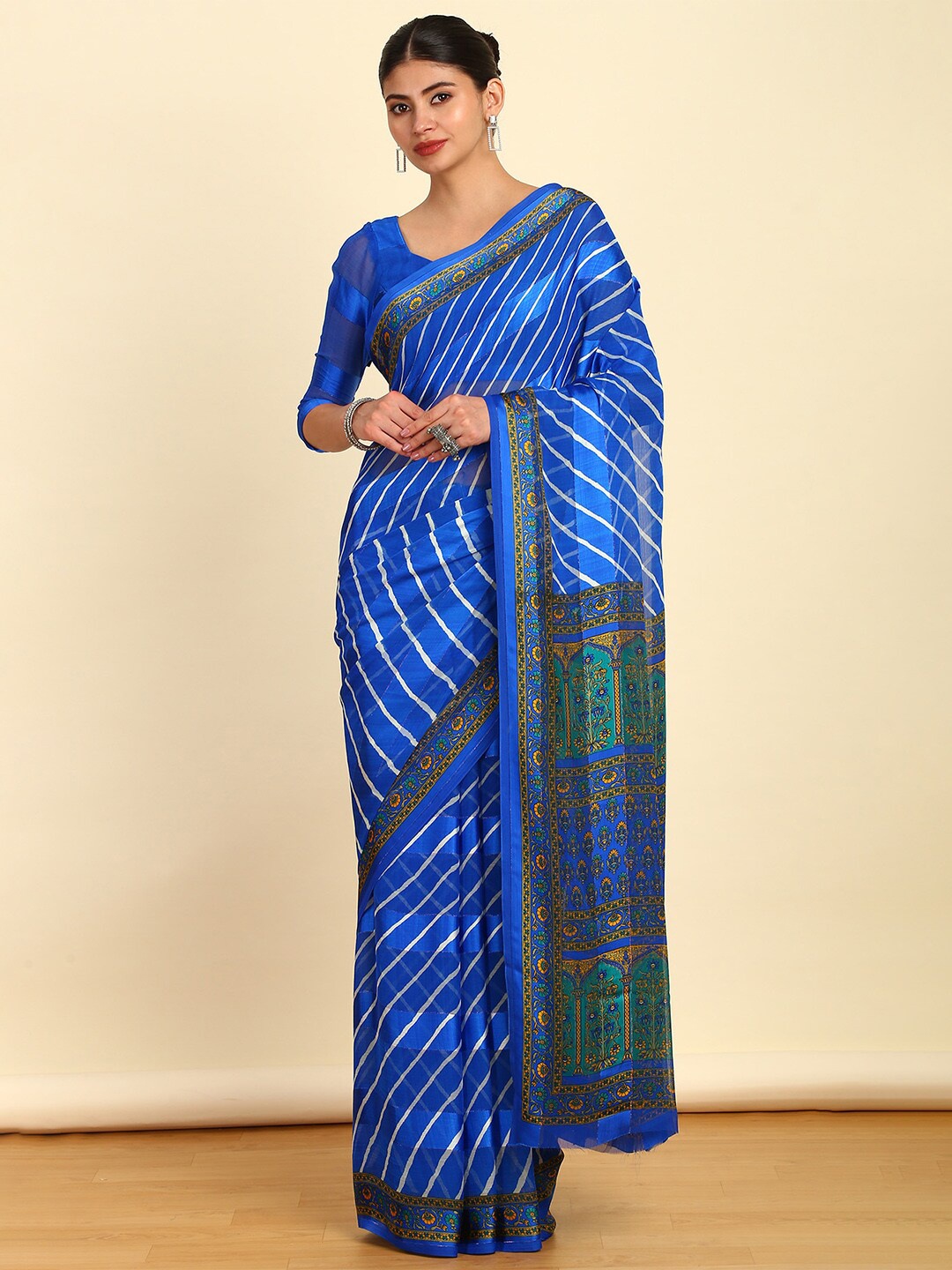 

Soch Leheriya Printed Pure Chiffon Saree, Blue