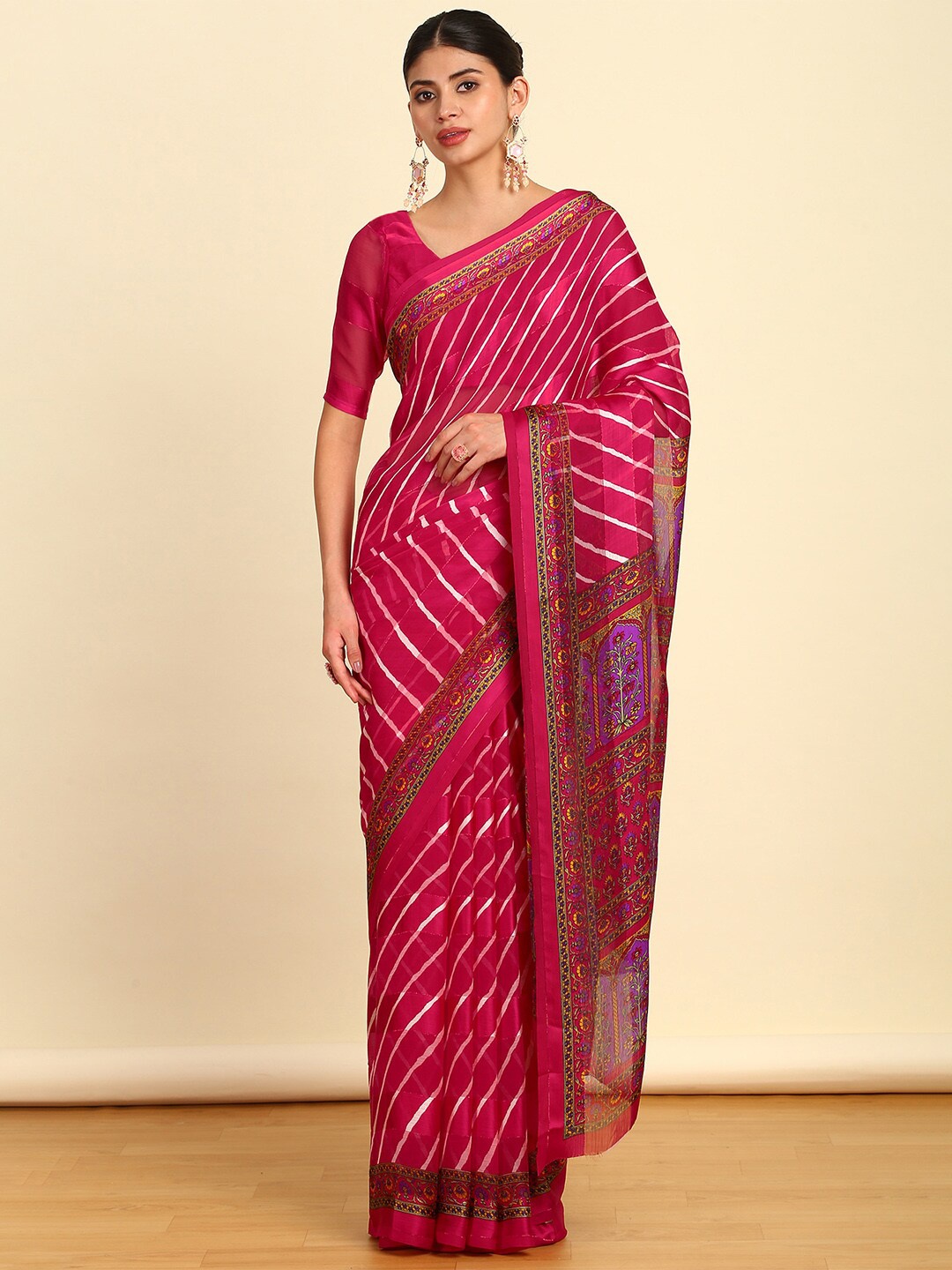 

Soch Pink Leheriya Printed Pure Chiffon Leheriya Saree