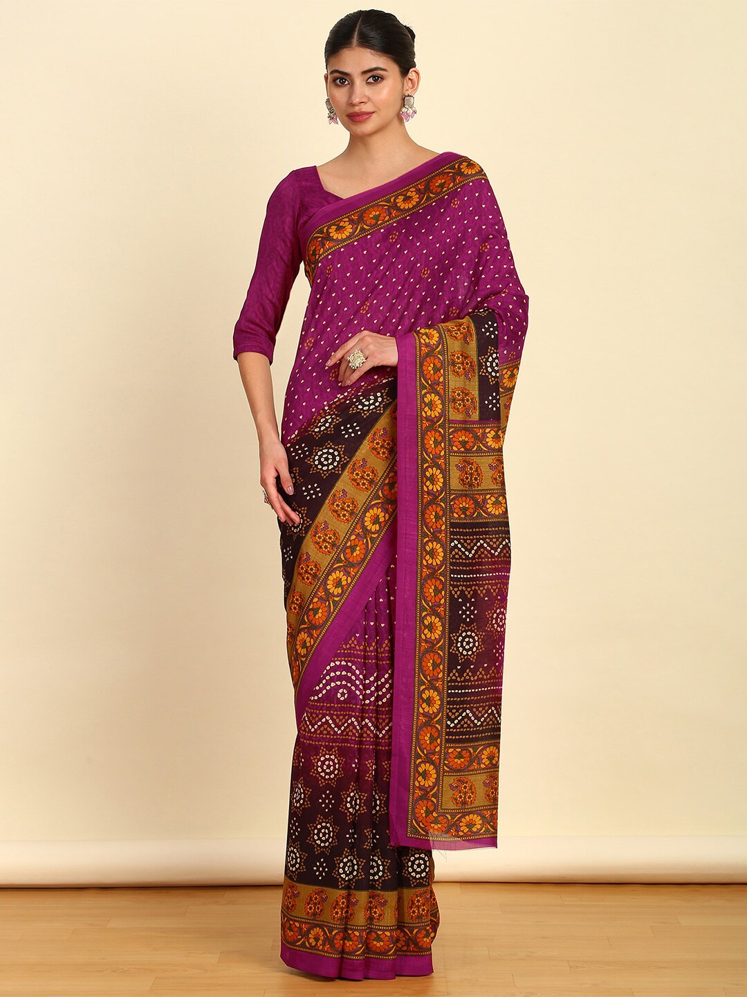 

Soch Purple Bandhani Printed Art Silk Saree