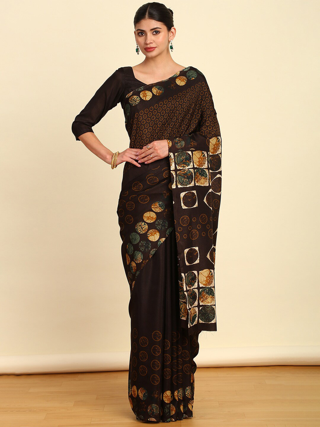 

Soch Brown Geometric Printed Pure Chiffon Saree