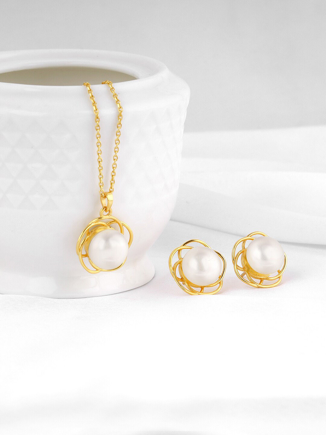 

GIVA Gold-Plated 925 Sterling Silver Pearls Beaded Jewellery Set