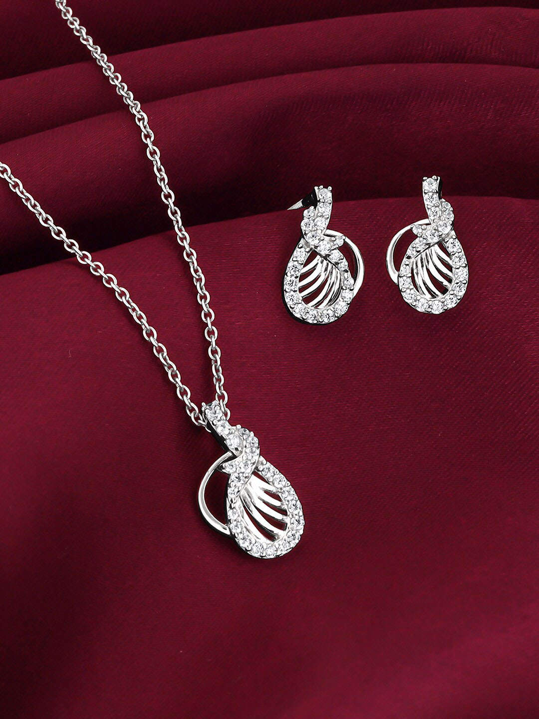 

GIVA 925 Sterling Silver Rhodium-Plated Stones-Studded Jewellery Set