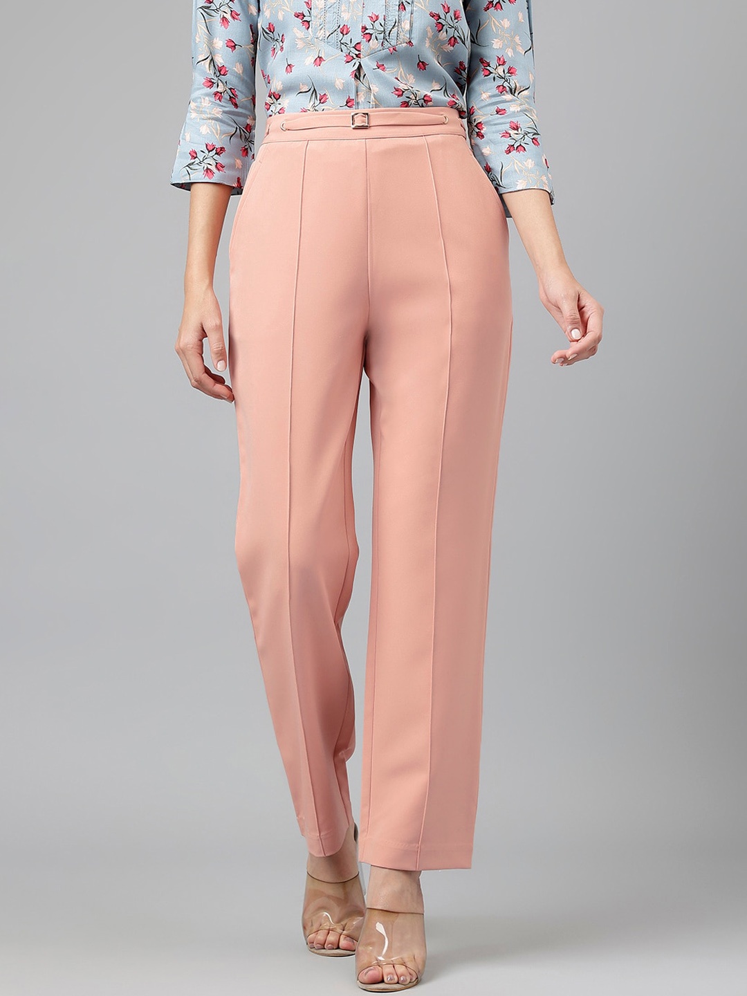 

Latin Quarters Women High Rise Pleated Trousers, Peach