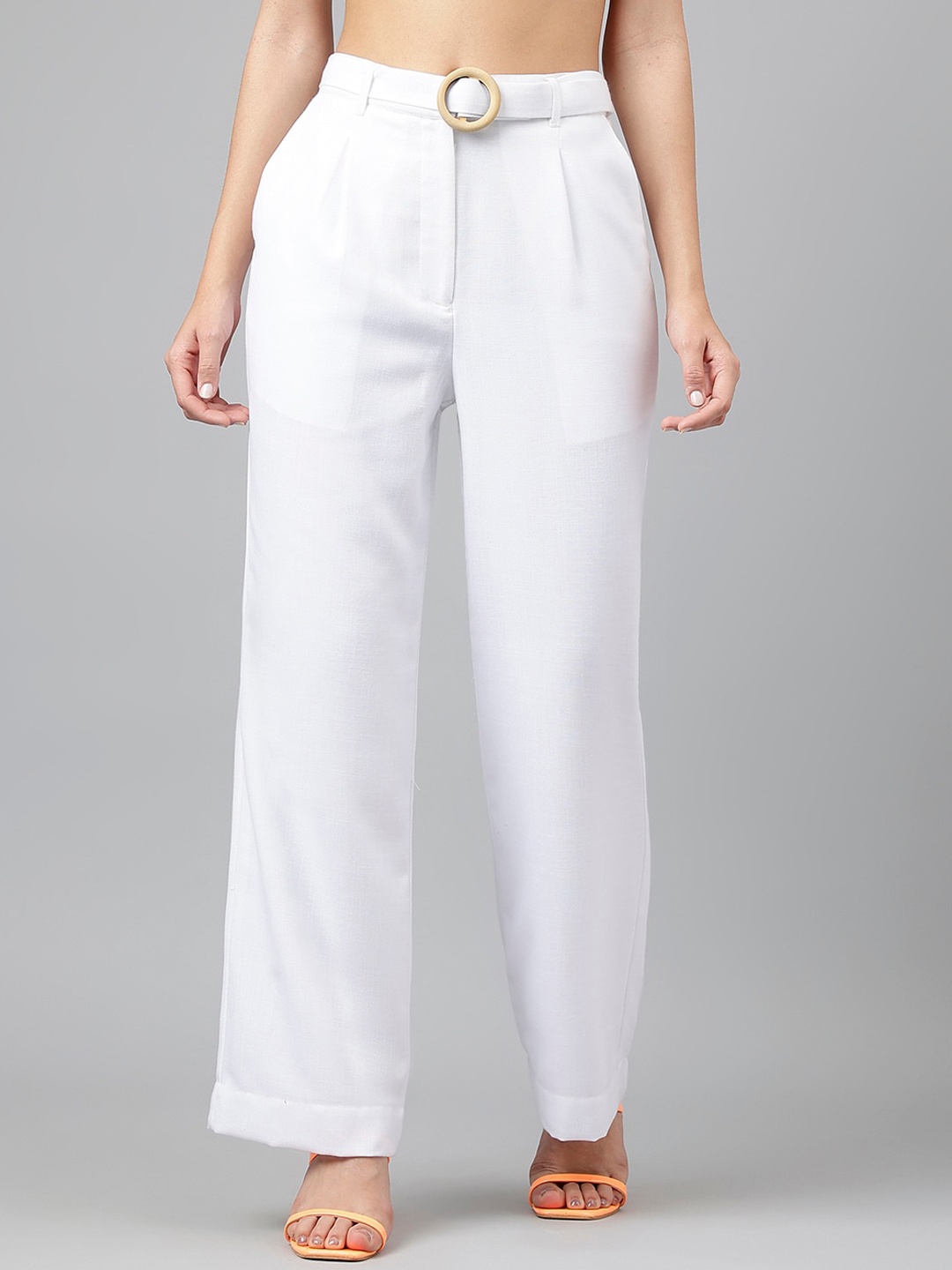 

Latin Quarters Women High Rise Pleated Trousers, White