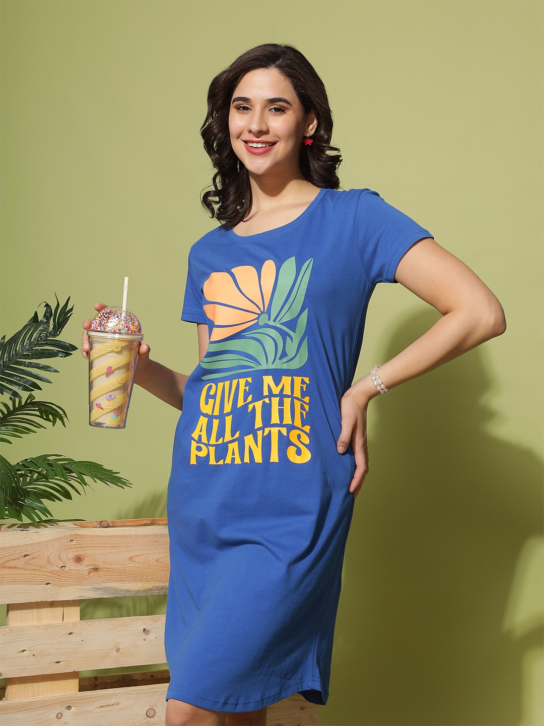 

9shines Label Plus Size Printed Nightdress, Blue